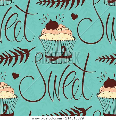 Sweet chocolate cupcake design background Seamless pattern