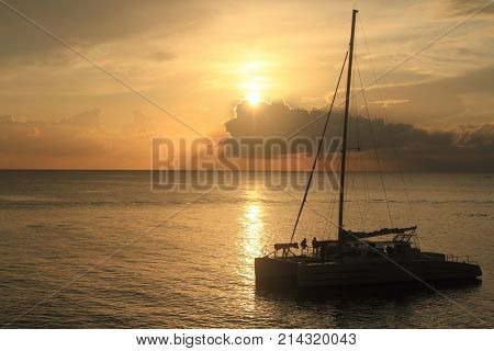 Vacation on tropical beach. Jamaica Island. Caribbean sea. Seven mile beach. Negril.