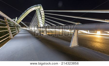 Modern Bridge Over River In Galicia.