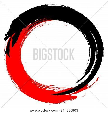 A circle drawn by a Chinese brush red and black paint