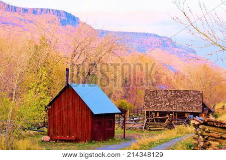 Historic cottages which were once part of Pearce Ranch taken at Clear Creek History Park in Golden, CO