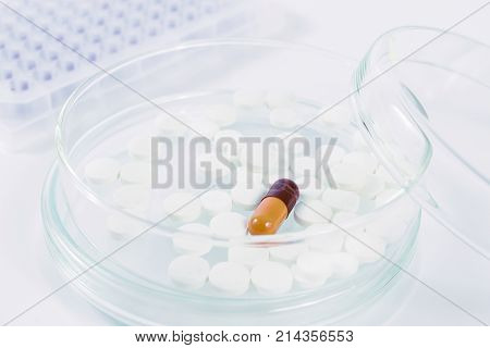 Analysis of medicaments in laboratory. Medical Research and diseases Science