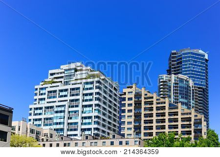 Several Modern Terraced Buildings in Seattle Washington