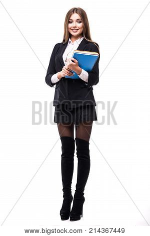 Business Woman With Folder Isolated On White Background