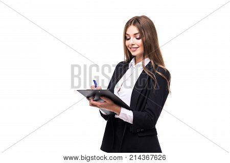 Business Woman With Folder Isolated On White Background