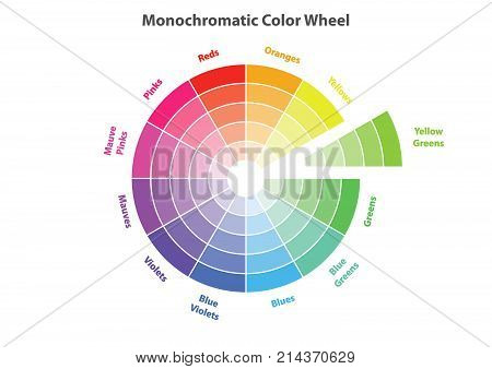 monochromatic color wheel, color scheme theory, vector isolated or white background
