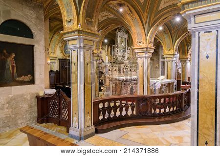 Bari Italy - September 2 2016: Richly decorated crypt the Cathedral of San Sabino in Bari