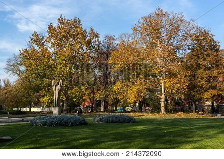 SOFIA, BULGARIA - NOVEMBER 7, 2017: Autumn view of Garden St Kliment Ohridski in city of Sofia, Bulgaria