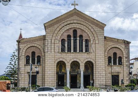 facade of main Orthodox church of zakynthos dedicated to saint Dyonisius which became from its ancient religion Catholicism