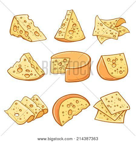Cheese doodle. Hand drawn emmentaler swiss cheese isolated on white background vector illustration