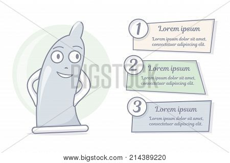 Cartoon condom character. Vector illustration. Funny and comic.