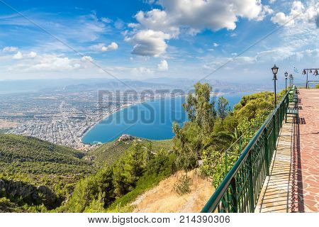 Panoramic View Of Loutraki And Aegean Sea Greece In A Summer Day