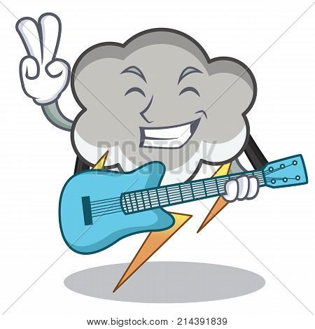 With guitar thunder cloud character cartoon vector illustration