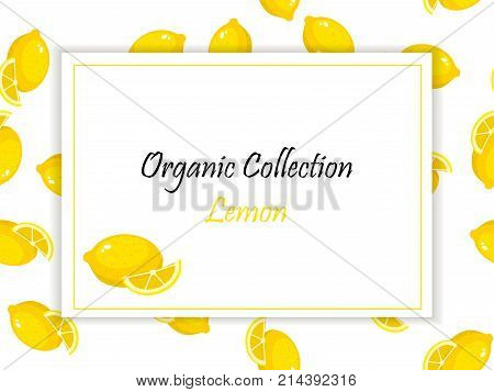 Sweet juicy whole and slice lemon or lime fruit symbol for jam and juice product label or grocery store, shop and farm market design. Vector square label, lemon jam, sauce or juice label on a seamless pattern background with soft shadow