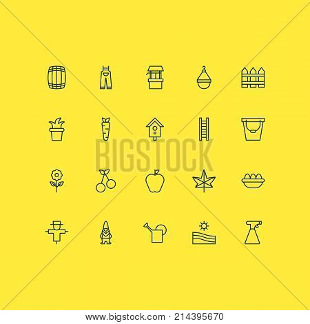 Farm Icons Set With Bugbear, Root, Dwarf And Other Garden Clothes Elements. Isolated Vector Illustration Farm Icons.