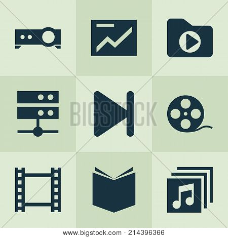 Multimedia Icons Set With Film, Filmstrip, Datacenter And Other Film Elements. Isolated Vector Illustration Multimedia Icons.