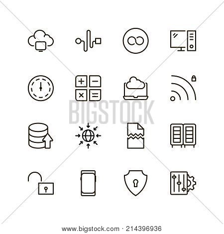Databse icon set. Collection of high quality outline server pictograms in modern flat style. Black information symbol for web design and mobile app on white background. Data line logo.