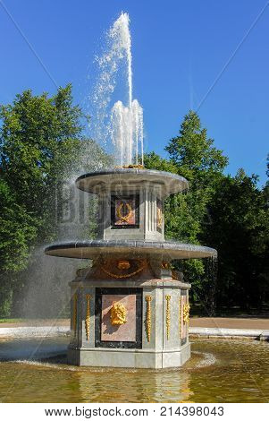 Saint Petersburg, Russia - August 7, 2007: Roman Fountain in Peterhoff Palace in St. Petersburg Russia