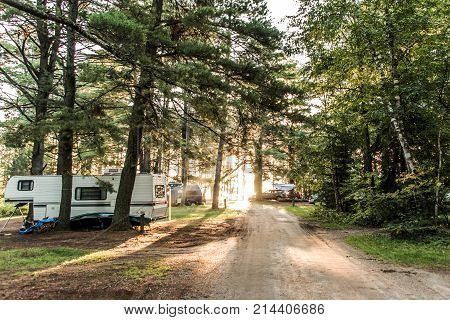 Sunset At Lake Of Two Rivers Campground Algonquin National Park Beautiful Natural Forest Canada Park