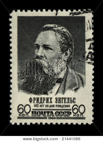 UdSSR - ca. 1960: Ein Stempel gedruckt in USSR zeigt Porträt Friedrich Engels, ca. 1960