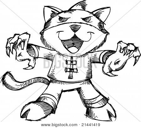스케치 낙서 도적 전사 고양이 벡터 일러스트 레이 션