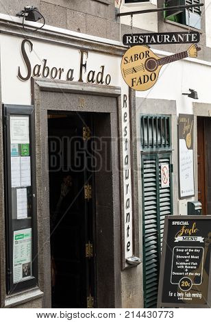 FUNCHALMADEIRA PORTUGAL SEPTEMBER 4 2016: Zone Velha - the oldest district famous for its best restaurants and cafes in Funchal. Madeira Portugal