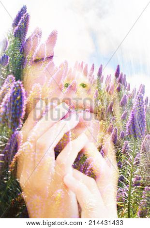 Bright aspects of nature are highlighted along with her peaceful and relaxed expression