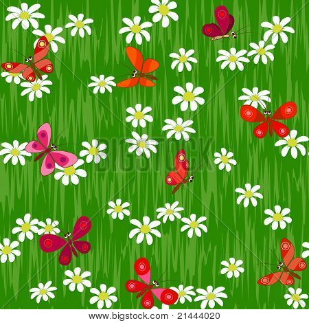 fjäril på kamomill fält sömlösa