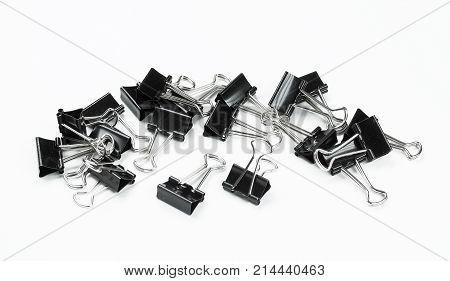 binder clips isolated on white background paper accessory black business