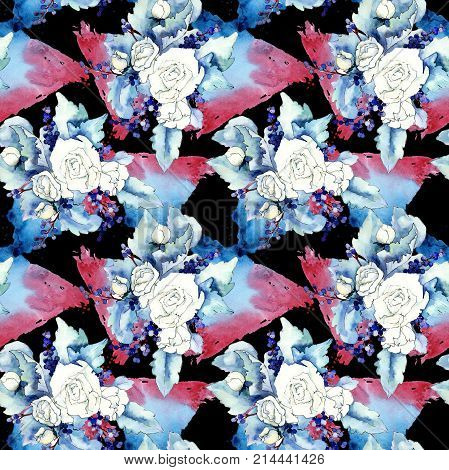 Wildflower bouquet pattern in a watercolor style. Full name of the plant: rose. Aquarelle wild flower for background, texture, wrapper pattern, frame or border.