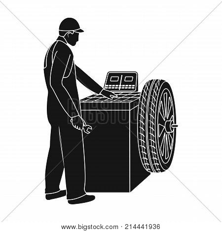 Wheel balancer single icon in black style for design.Car maintenance station vector symbol stock illustration .