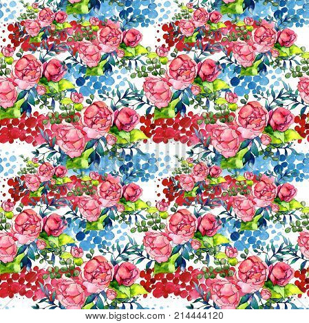 Wildflower bouquet pattern in a watercolor style. Full name of the plant: peony. Aquarelle wild flower for background, texture, wrapper pattern, frame or border.