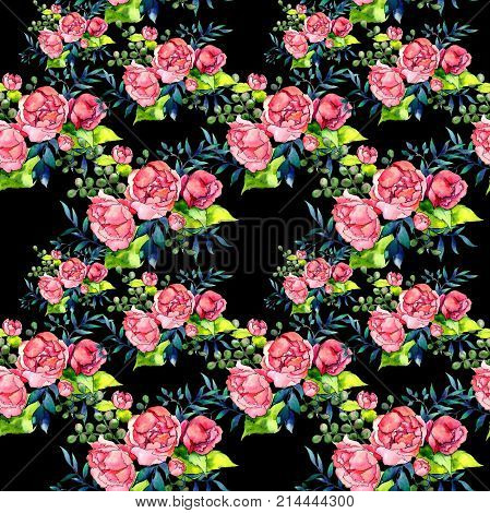 Wildflower bouquet pattern in a watercolor style. Full name of the plant: peony. Aquarelle wild flower for background, texture, wrapper pattern, frame or border.