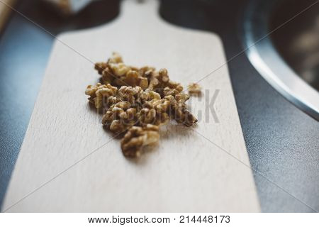 Fresh Wallnuts On Cutting Board