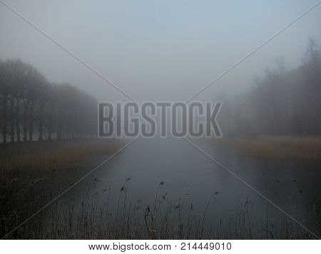 cloudy landscape of a lake with painting appearance