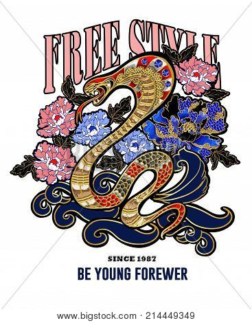 Design clothers with snake and peony patch embroidery