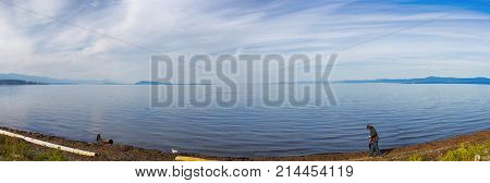Seaside panoramic view at qualicum beach in vancouver island, british columbia, canada