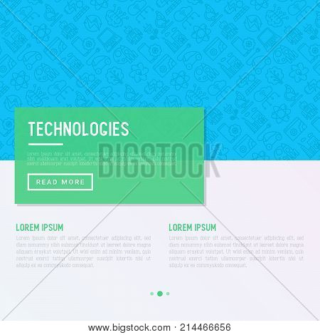 Technologies concept with thin line icons of: electic car, rocket, robotics, solar battery, machine intellegence, web development. Vector illustration for banner, web page, print media.