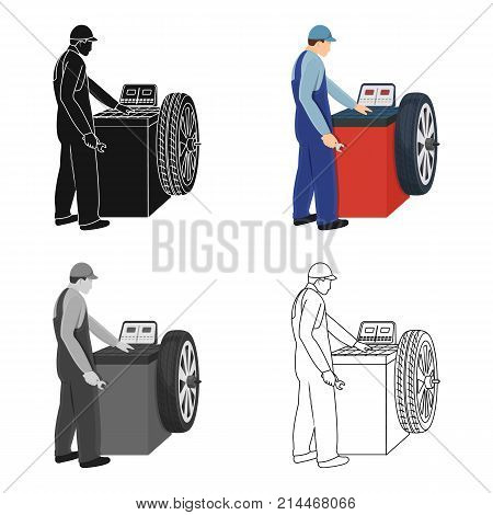Wheel balancer single icon in cartoon, outline, black style for design.Car maintenance station vector symbol stock illustration .