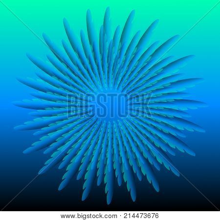 3d optical illusion, blue flower shape on blue and green gradient background. Decorative tile in optical art style, Vector EPS 10