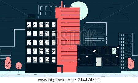 City Street stroke style illustration skyskrapers rasterized