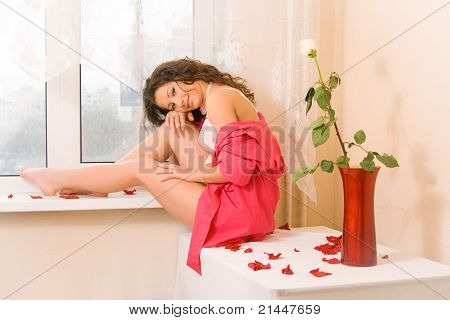 Woman in pink shirt