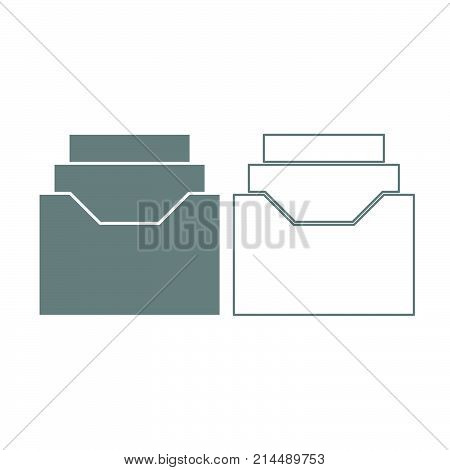 Documents Archieve Or Drawer Icon. Grey Set .