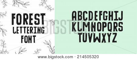 Modern fancy forest alphabet. Handwritten font letters. Hand lettering font for your design: wedding calligraphy, logo, slogan, decor postcard, greeting, motivation quotes, positive message