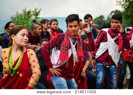 Folk Dance During Tihar Festival In Nepal