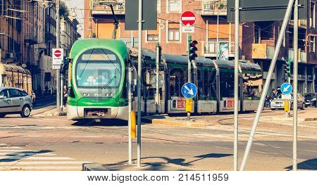 Trolley Of The Company Azienda Trasporti Milanesi Circulating In A Bend