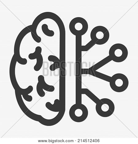 Cyberbrain line icon. Vector artificial intelligence brain concept thin line sign.