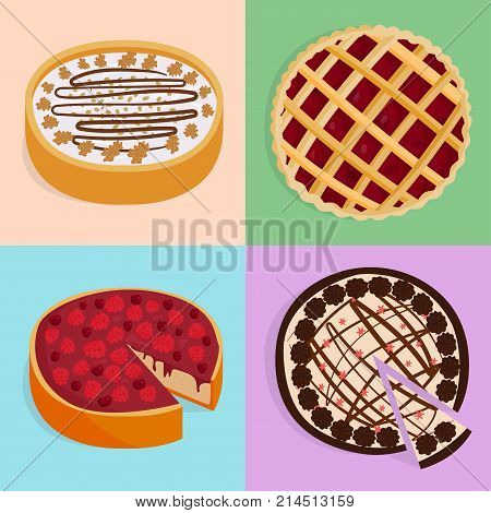 Homemade organic pie dessert vector illustration fresh golden rustic gourmet bakery. Traditional slice crust delicious. Seasonal tasty warm baked