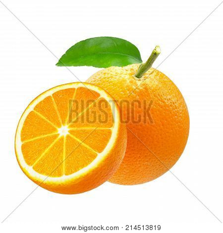 Whole and sliced orange fruits isolated on white background. The Icon fruit orange. Slice tangerine fruit . Clipping path