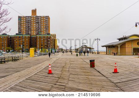 New York City, United States of America - May 02, 2016: Coney Island boardwalk, Brighton beach, Brooklyn, USA on May 02, 2016